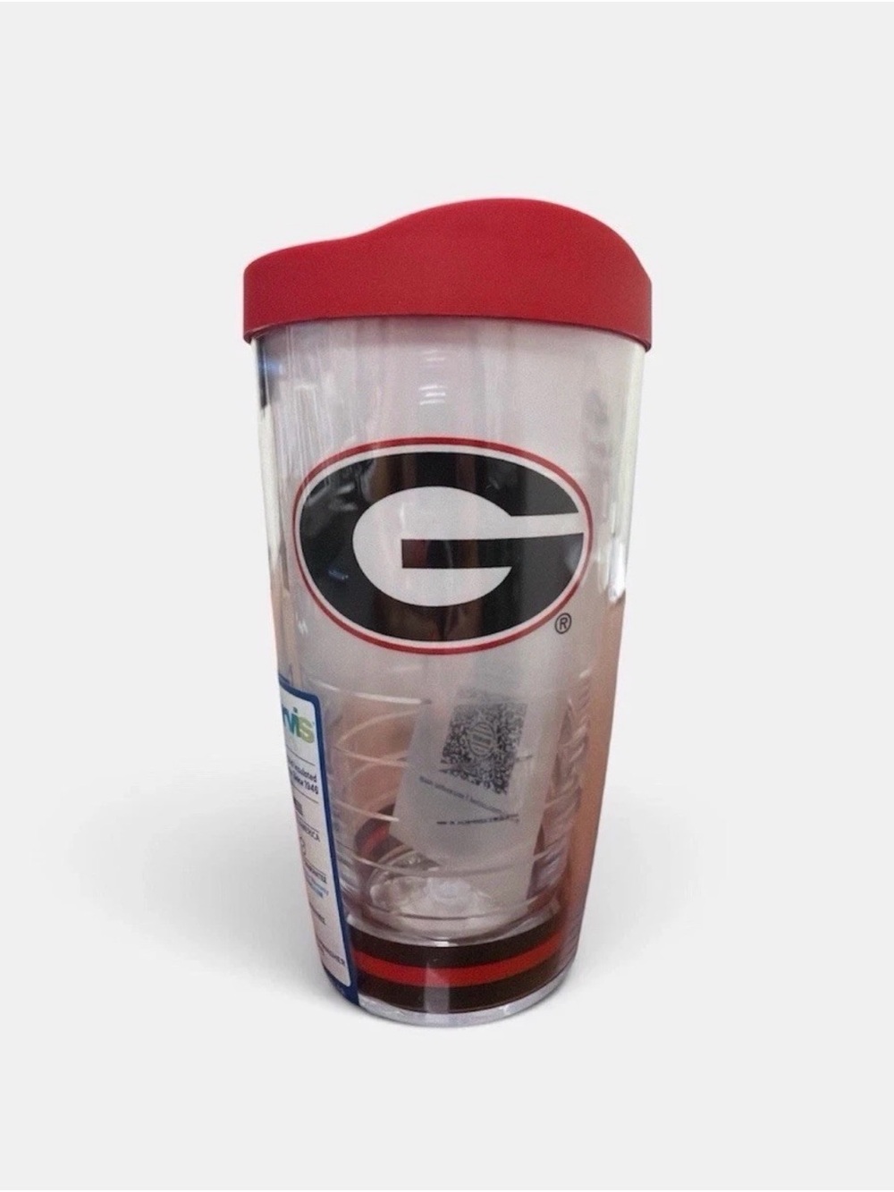tervis Clear Travel Tumbler with Red Lid and Georgia G Logo NWT